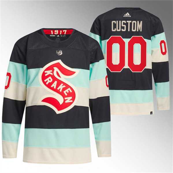 Men%27s Seattle Kraken Custom Deep Sea Blue 2024 Winter Classic Primegreen Stitched Jersey